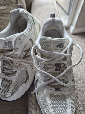 New Balance White and Gray Mesh Running Sneakers